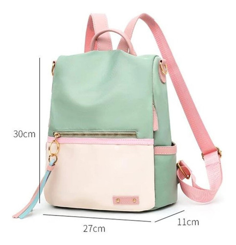 Imagen 2 de 6 de Mochila Mujer Moda Impermeable Antirrobo Backpack Verde Agua
