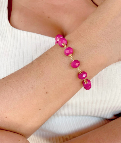 Pulseira Semijoia Dourada Com Pedras