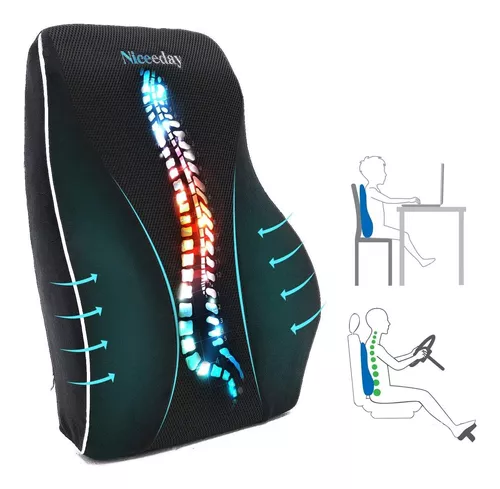 Almohada de apoyo lumbar para respaldo de silla de oficina y asiento de  automóvil, mejora la postura sentada, alivia el dolor de espalda y lumbar