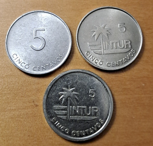 Lote X 3 Monedas 5 Centavos Intur Cuba 1981 , 1988 Y 1989. 