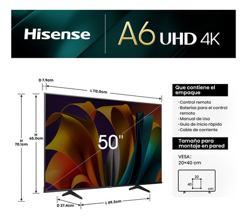Televisión Pantalla 50 Pulgadas Hisense Google Tv 4k Uhd