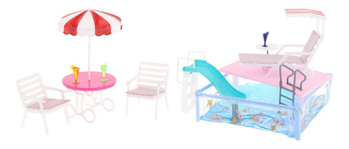 Juego De Piscina Para Muñecas Con Tobogán, Sombrilla De