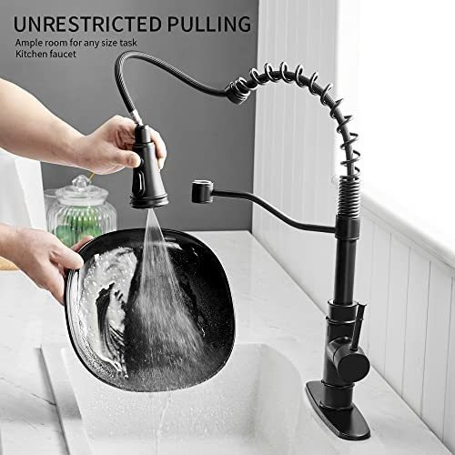 Imagen 3 de 7 de Grifo De Cocina Touch Manguera Extendible Negro Mate