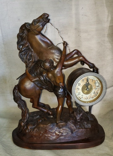 Reloj Antiguo Hombre Con Caballo Petit Bronce Montepio_ant