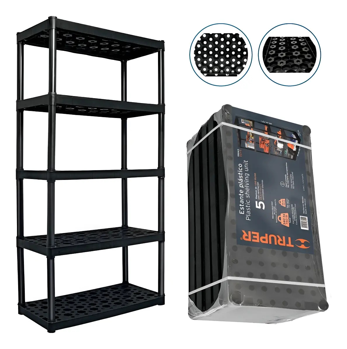 Gavetero Truper Est-5 Color Negro43cm X 91cm X 1.85m Con 5 Compartimientos De 1 Unidades