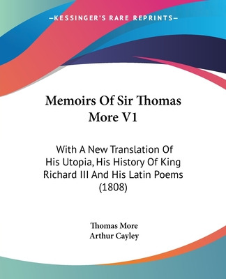 Libro Memoirs Of Sir Thomas More V1: With A New Translati...