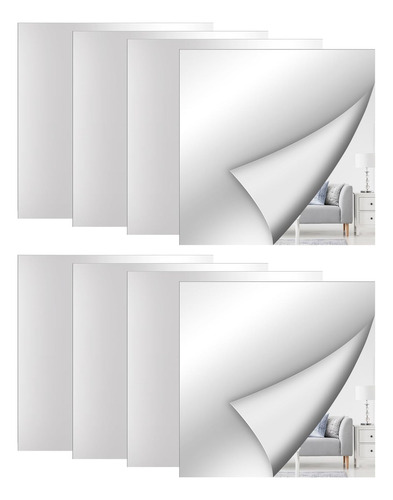 8 Azulejos De Espejo De Pared, Hoja De Espejo Flexible De 12