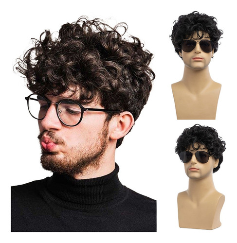 2025 Cabello Rizado Corto En Capas Negras For Hombre