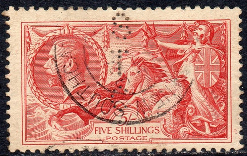 Reino Unido Sello Perforado De 5s. Caballos, Carro 1934-36 