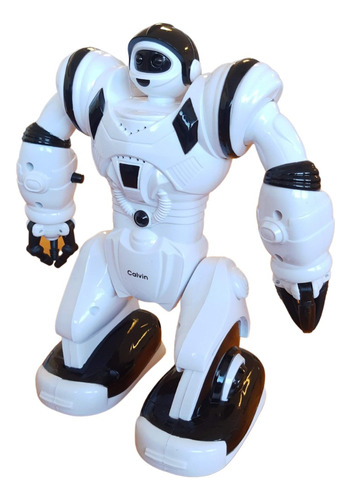 Robot Calvin Strong Pioner Con Luz Y Sonido 20cm Color Blanco con Negro