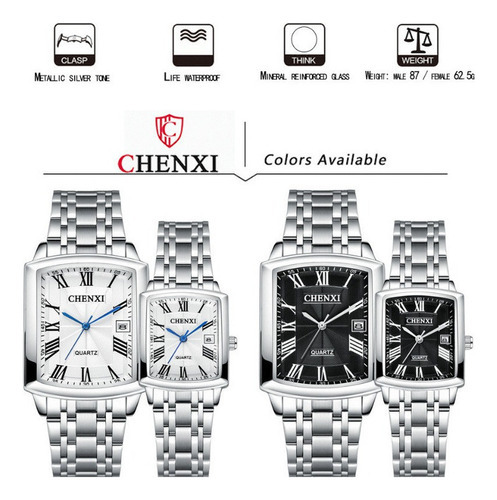 Relojes Chenxi Business Square para pareja, 2 piezas, color de fondo blanco
