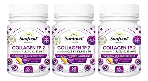 Kit 3 Un - Colageno Tipo 2 1500mg 60 Capsulas Sunfood