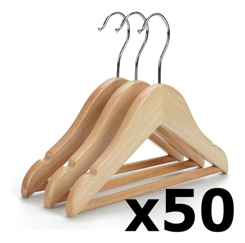 Imagen 1 de 11 de Pack 50 Perchas Niños Infantiles Madera Lustrada Barnizadas