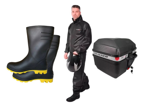 Capa De Chuva Moto Pioneira Storm + Bota Vonder + Baú Stoned