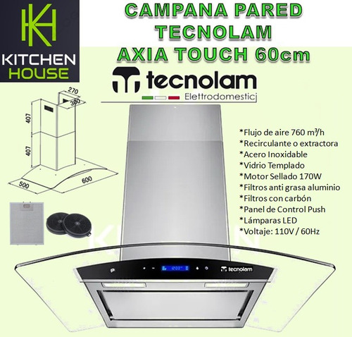 Campana Pared Tecnolam Axia Touch 75cm