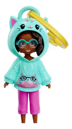 Mini Boneca Colecionável Menina Morena Negra Shani Com Roupa Roupinha Da Moda - Moletom Gato Gatinho - Acompanha Clipe De Coração Para Pendurar Chaveiro - Amiga Da Polly Pocket - Mattel Brinquedos