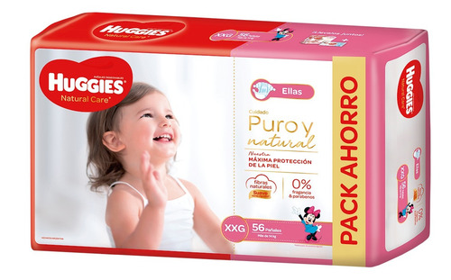 Pañales Huggies Natural Care para ellas XXG 56 u
