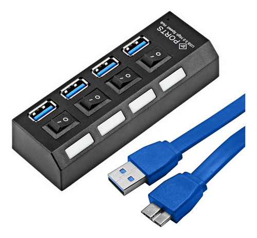 Hub Usb 3.0 Super Speed Com Botão De Liga E Desliga