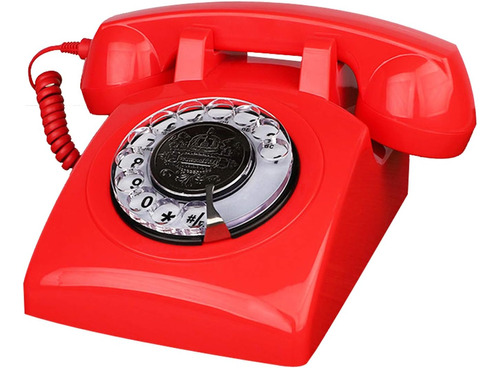 Teléfono Clásico Telpal Diseño Vintage, Dial Giratorio, Rojo
