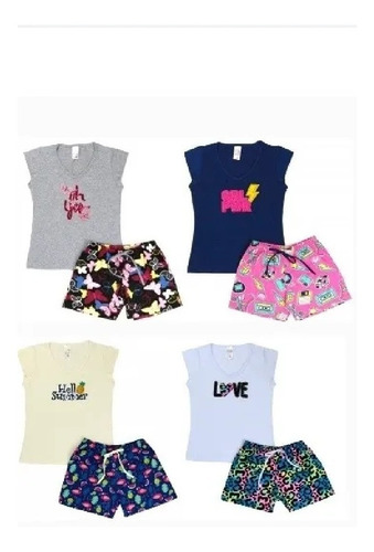 4 Conjunto Infantil Juvenil Menina Roupas Feminina Verão