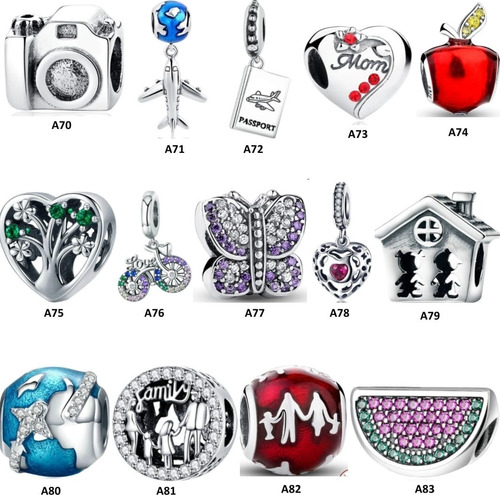 Kit 5 Berloques Prata 925 Original Para Pandora & Vivara