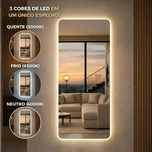 Espelho Lopazzi Grande Led 110x50cm Quarto Provador Luxo ​Urban