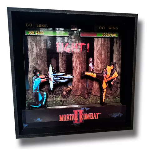 Cuadros Diorama 3d - Anime - Videojuegos - Retro - 20x20cm Mortal Kombat Ii Negro