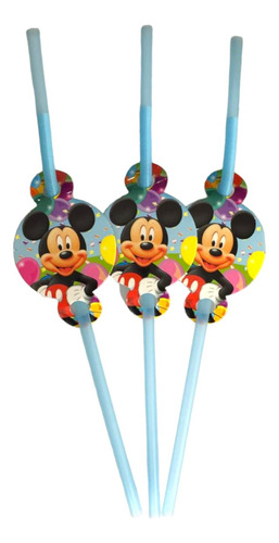 6 Popotes De Plastico Flexible Con Tematica De Mickey Mouse