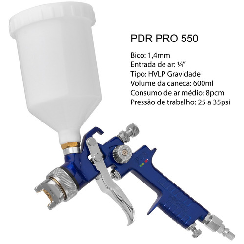 Pistola Pintura Copo Em Cima Ldr Pro-550 + Pro 500 Geral Kp3