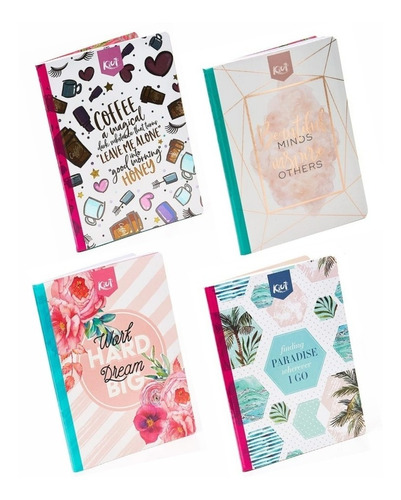 Cuaderno Cosido Kiut Mediano Doble Linea Mujer 50 Hojas