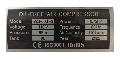 Imagen 7 de 7 de Compresor Libre De Aceite 9 Lts 0.75hp 110v