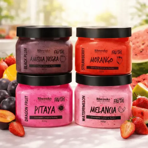 Kit 4 Esfoliante Corporal Rhenuks Frutas 300g Corpo E Rosto
