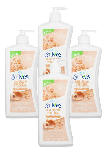  Pack De 4 Envases De Crema Corporal Avena Y Karite 532 Ml