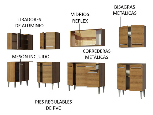 Cocina Integral Completa Modular Esquinero Madesa Emilly Mega 357cm 03 Color Marrón