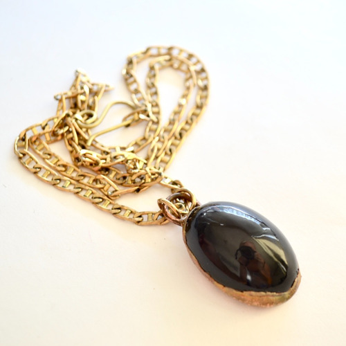 Imagen 1 de 5 de Collar Dije Espejo De Obsidiana Negra, Cadena Bronce, Cod1