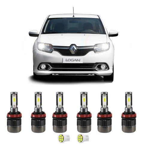 Kit Lampada Super Led Plus Cinoy Renault Logan 2014 Até 2019