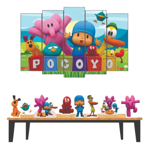 Kit Festa Infantil Pocoyo 5 Quadrinhos + 8 Totens Mesa Mdf