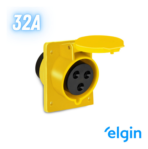 Tomada Ind. Embutir 32a 2p+t 4h 110v Ip44 Elgin - Amarelo