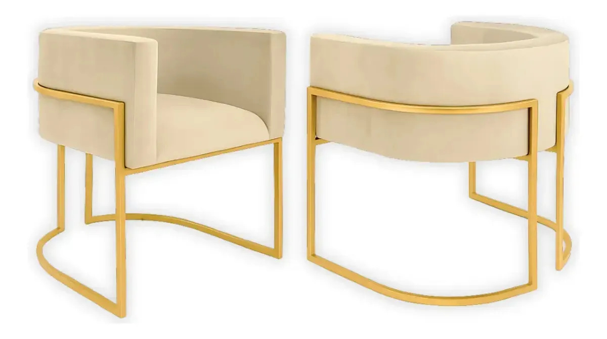 Kit 2 Cadeiras Poltrona Base Ferro Luxo Decorativa Poltrona Lua Betina