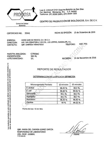 Imagen 3 de 3 de Citribac 19l - Sanitizante Organico