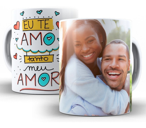 Xícara Personalizada 325 Ml De Porcelana Com Foto E Frase Cor Branco