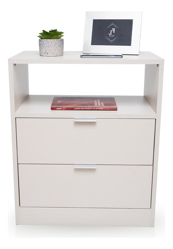 Mesa De Cabeceira Estilo Cômoda 50cm Branco com 2 Gavetas e 1 Nicho