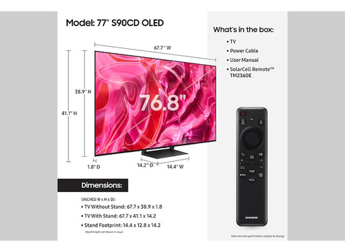 Pantalla Samsung 77 Pulgadas Qn77s90cdfxza Oled Smart 2023 (Reacondicionado)