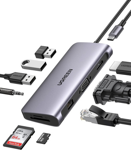 Concentrador Usb Tipo C Multifuncional Ugreen 10 En 1 /cm179