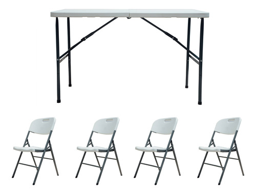 Mesa Rectangular 1.22 M. Plegable Interior Exterior Premium Blanco