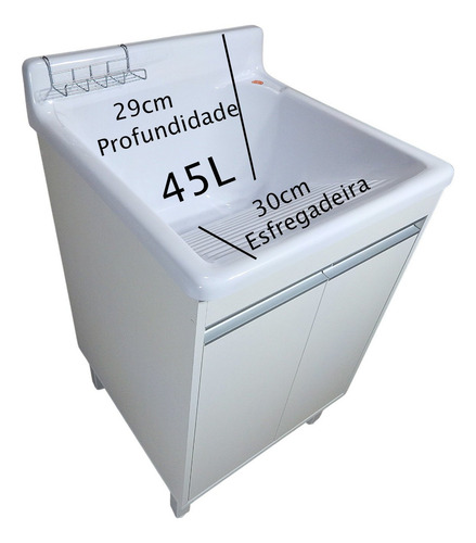 Tanque De Lavar Roupa 45l Fibra + Gabinete Mdf 56cm Montado
