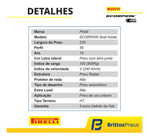 Pneu Commander Aro 18 Pirelli Scorpion S.i 235/55 R18 100v
