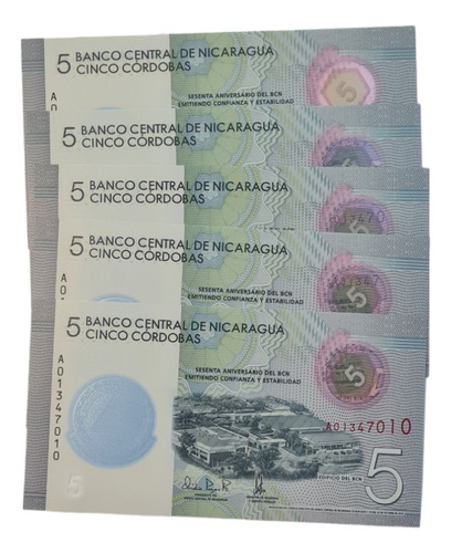 Billetes Mundiales : Nicaragua  5 Cordobas 2019 Lote 5 Bill.