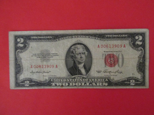 Antiguo Billete 2 Dolares Estados Unidos Año 1953  
