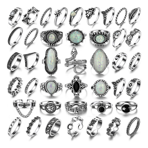 42 Pcs Silver Knuckle Rings Set For Women, Chunky 17if Colo.